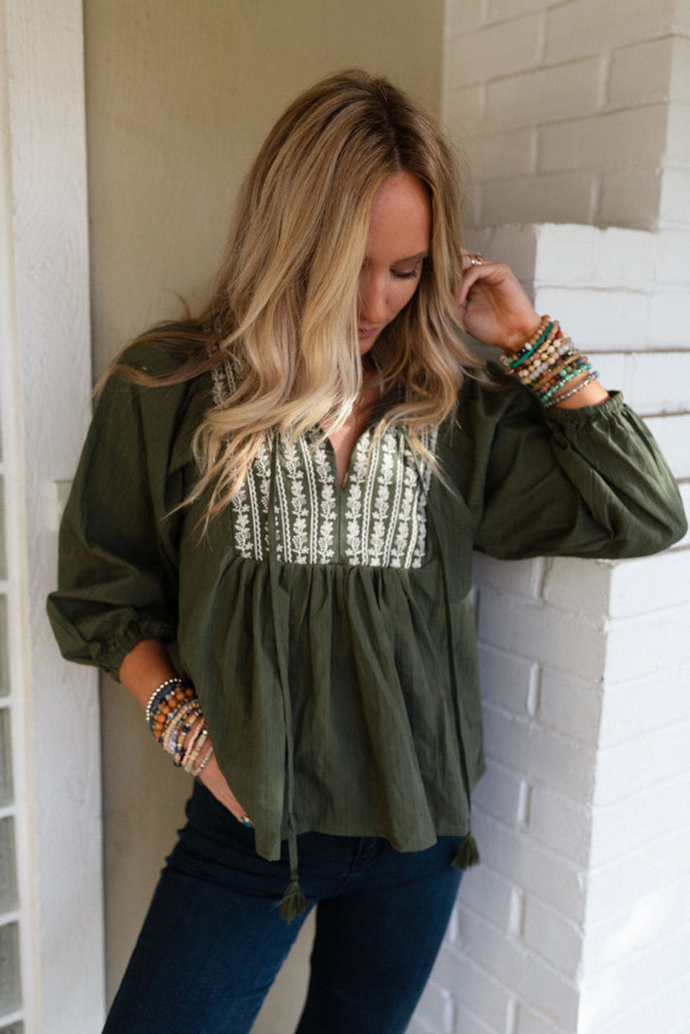 Embroidered Pleated Boho Blouse