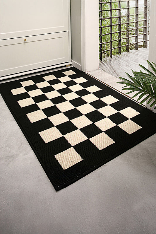 Black Checker Print Non-Slip Rug