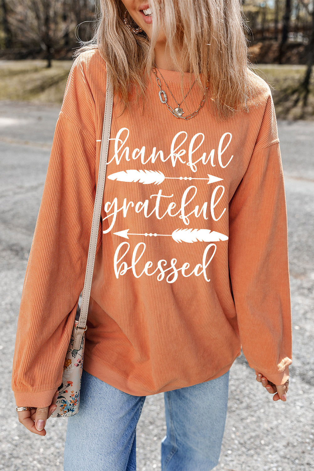 thankful grateful blessed Corded Sweatshirt