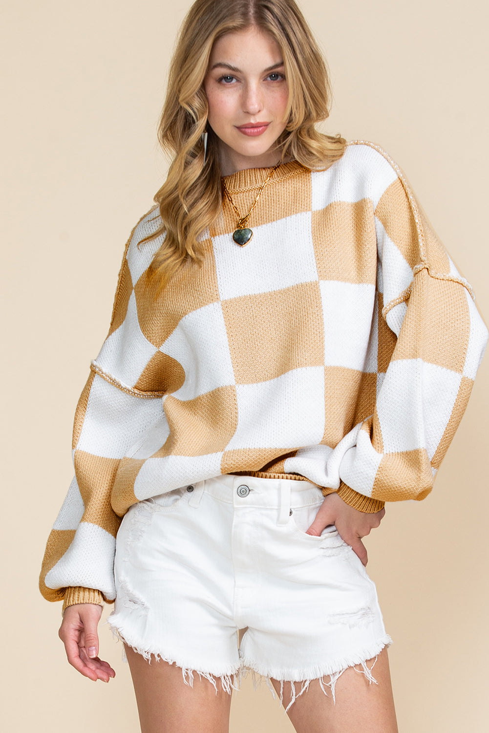 Plaid Exposed Seam Sweater