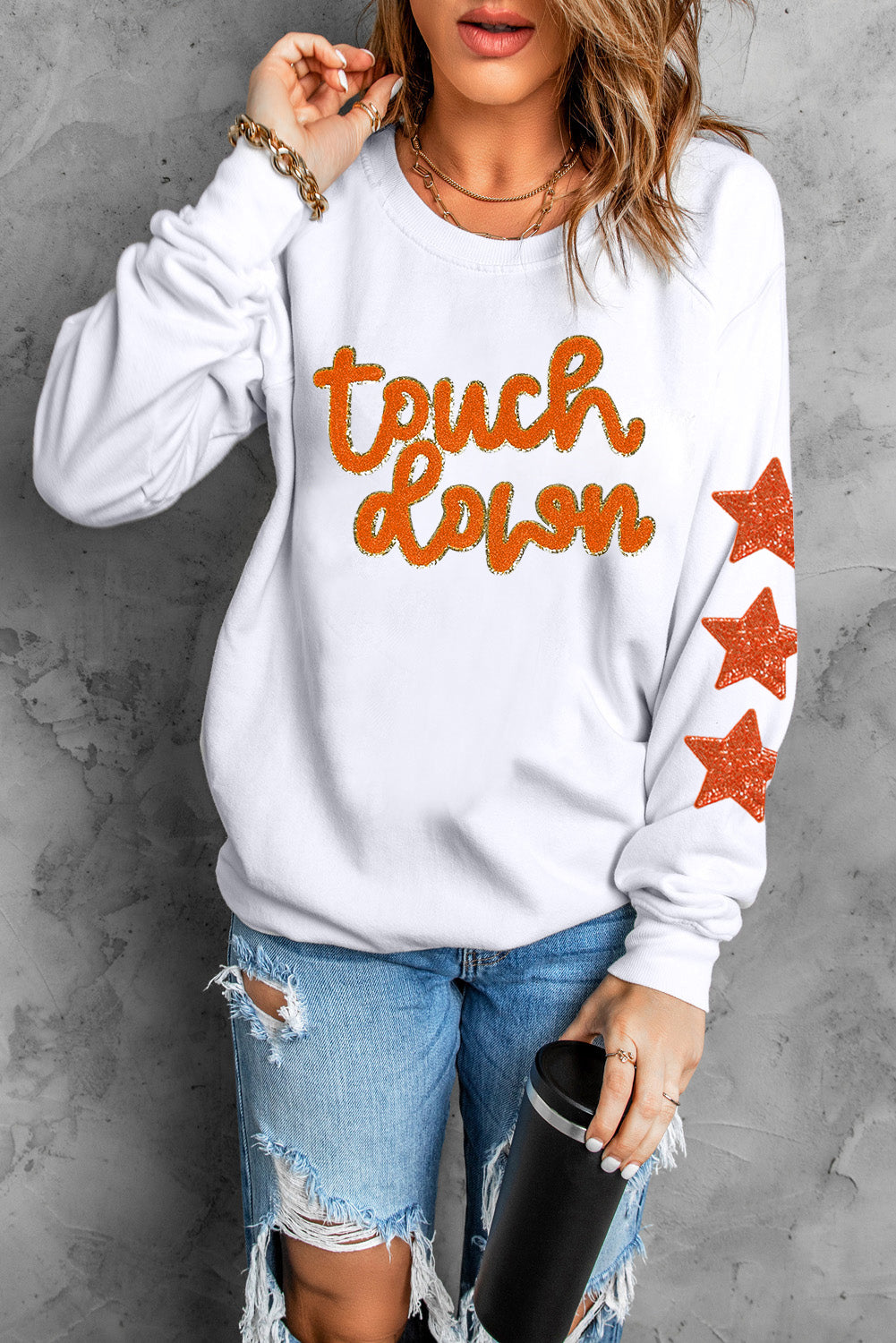 Glittering Touchdown Star Sleeve Sweatshirt