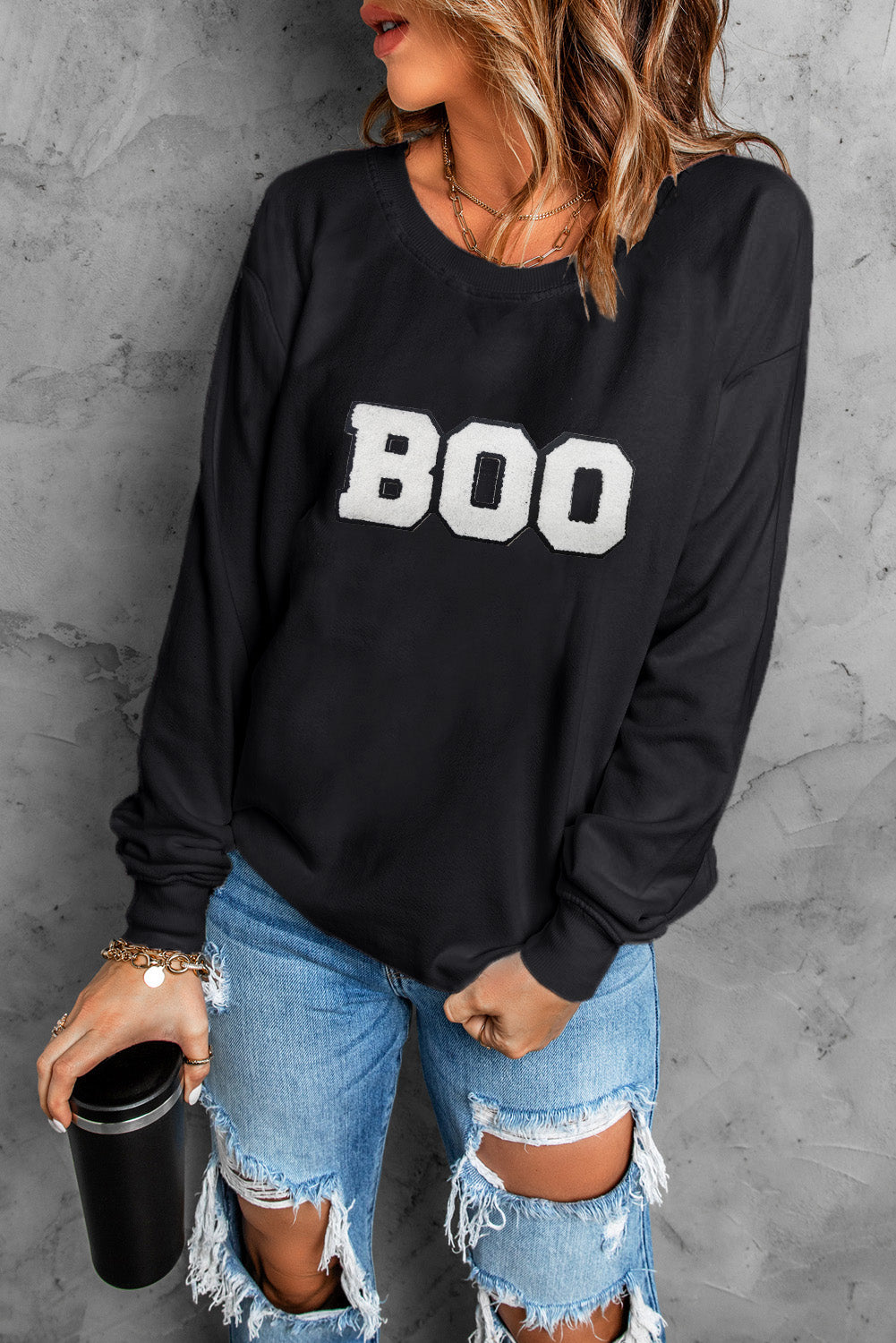 BOO Chenille Patched Halloween Sweatshirt