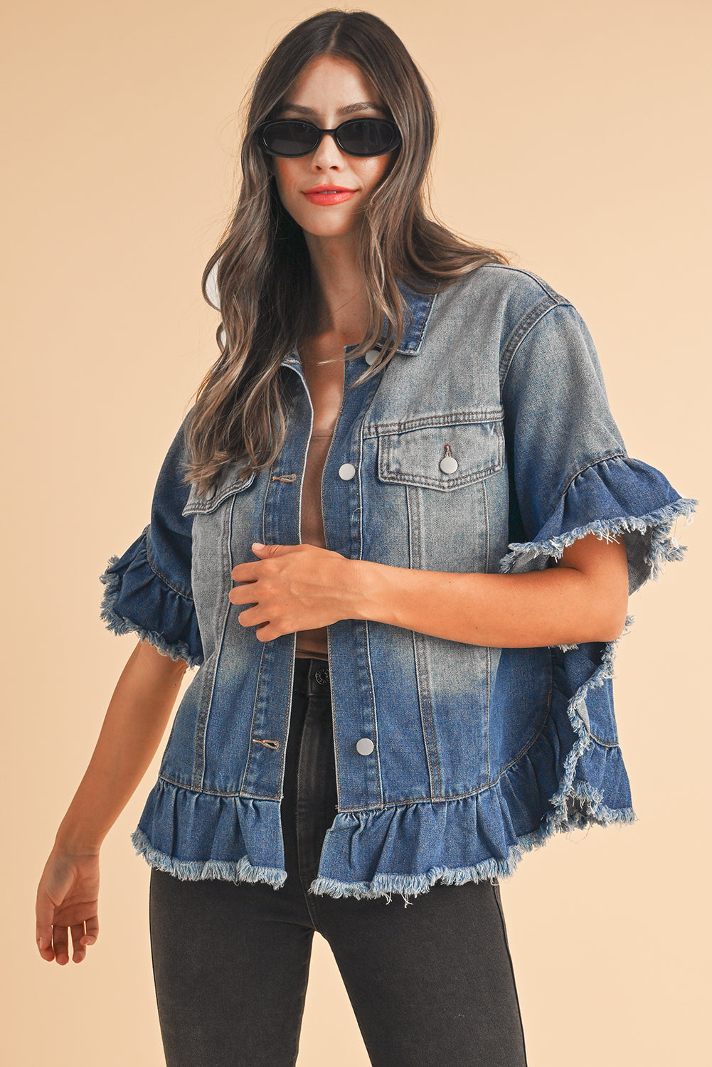 Raw Edge Short Sleeve Denim Jacket