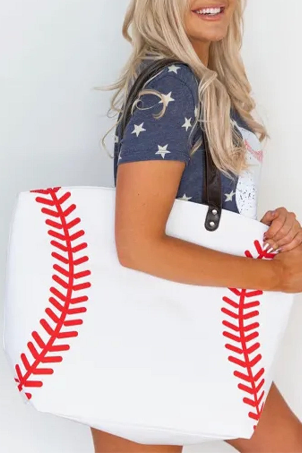 Canvas Baseball Large Tote Bag