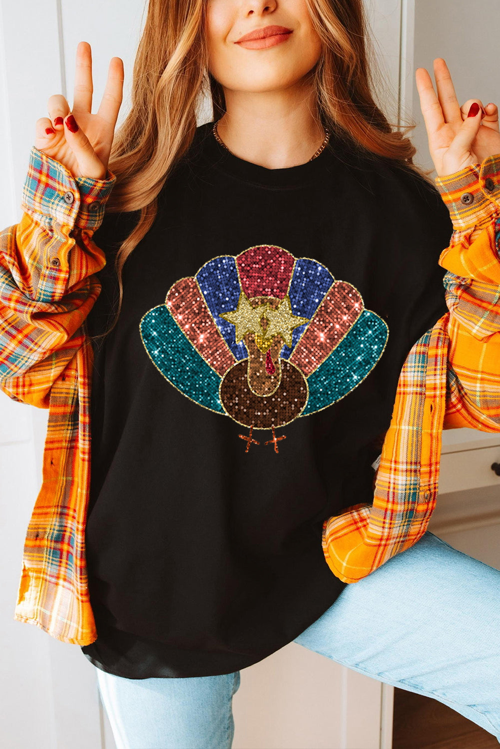 Black Glitter Turkey Thanksgiving T Shirt