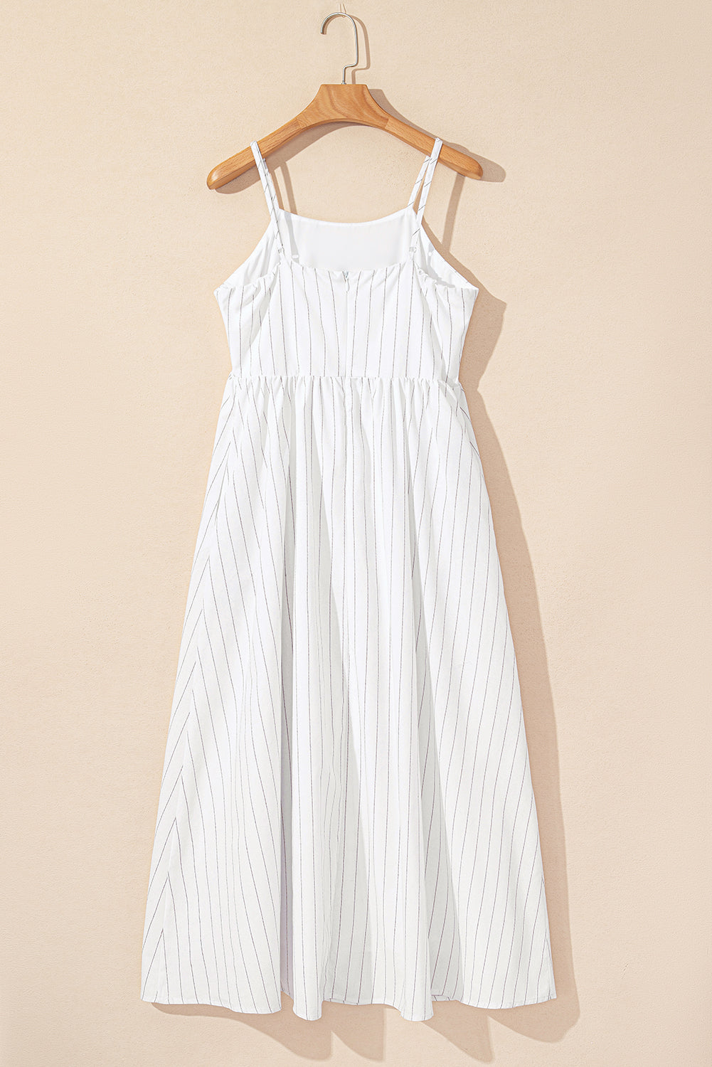 Beige Stripe Spaghetti Strap Maxi Dress