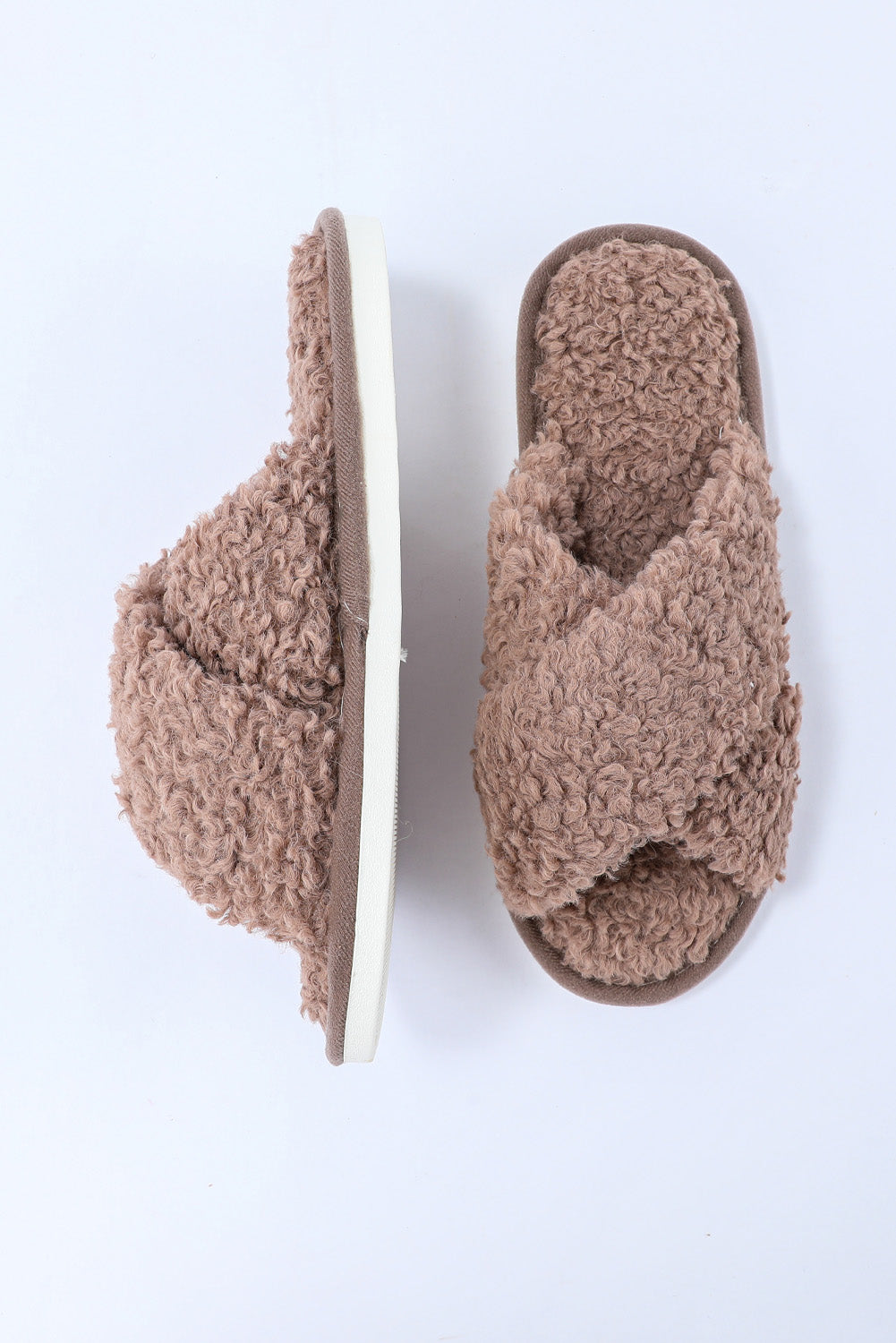 Brown Fuzzy Slipper Slides