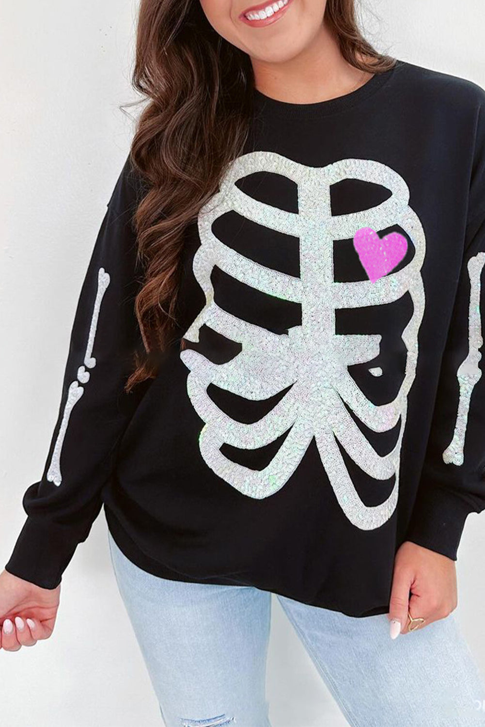 Sequin Black Skeleton Sweatshirt