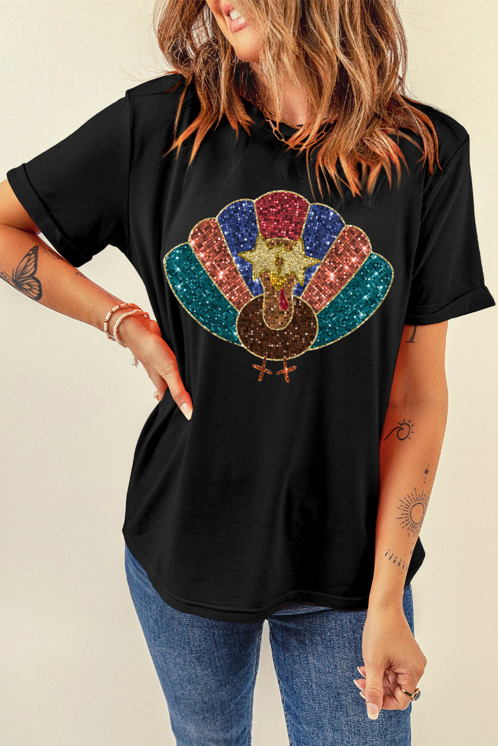 Black Glitter Turkey Thanksgiving T Shirt