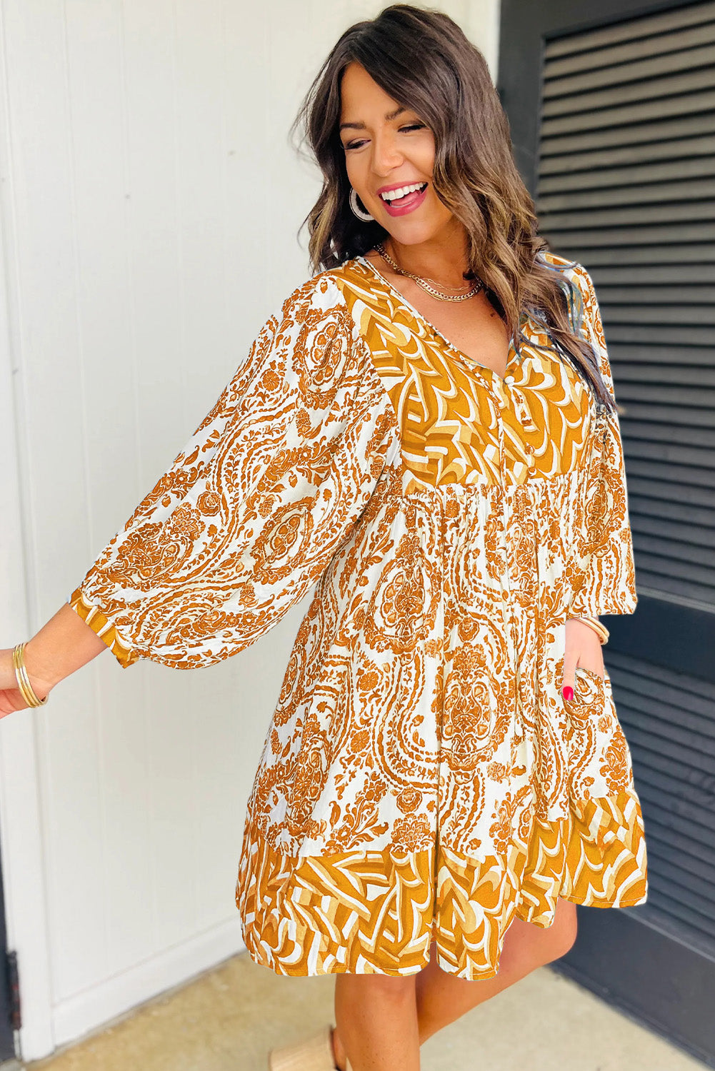 Boho Lantern Sleeve Dress