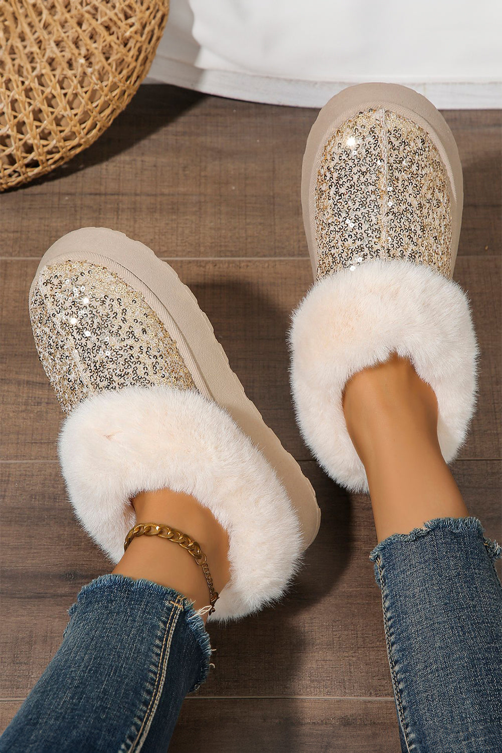 Gold Sequin Plush Lined Booties