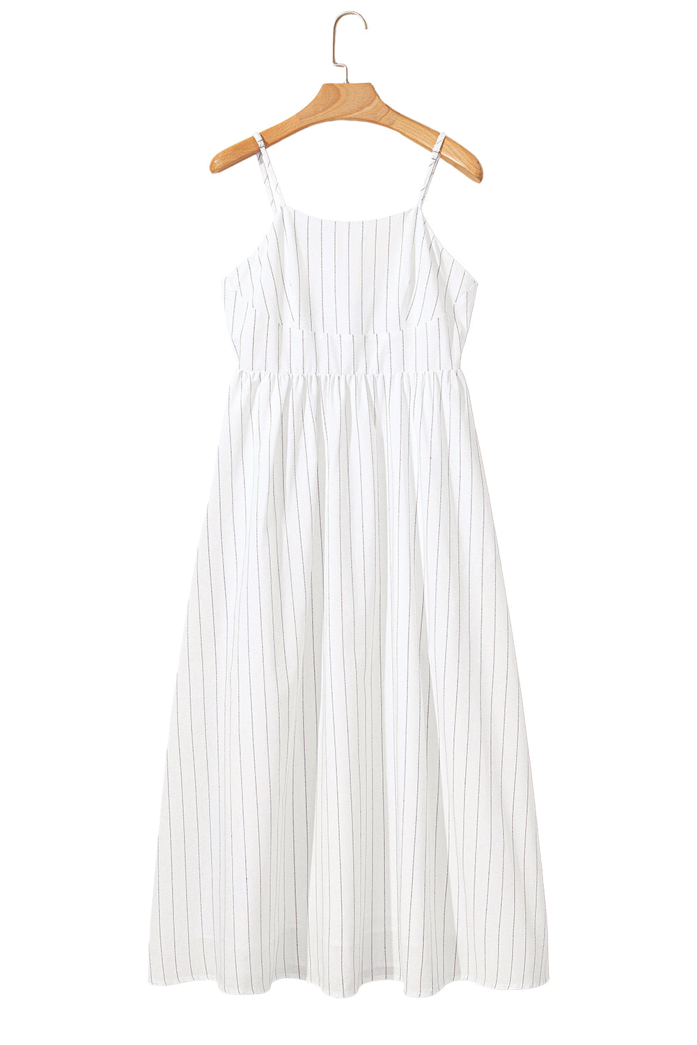 Beige Stripe Spaghetti Strap Maxi Dress