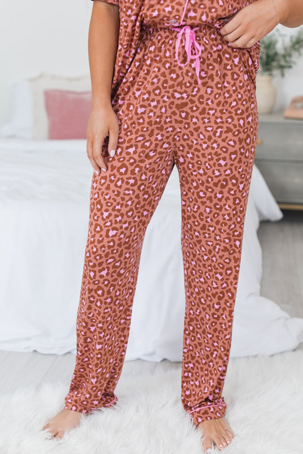 Leopard Print Short Sleeve Pajamas Set