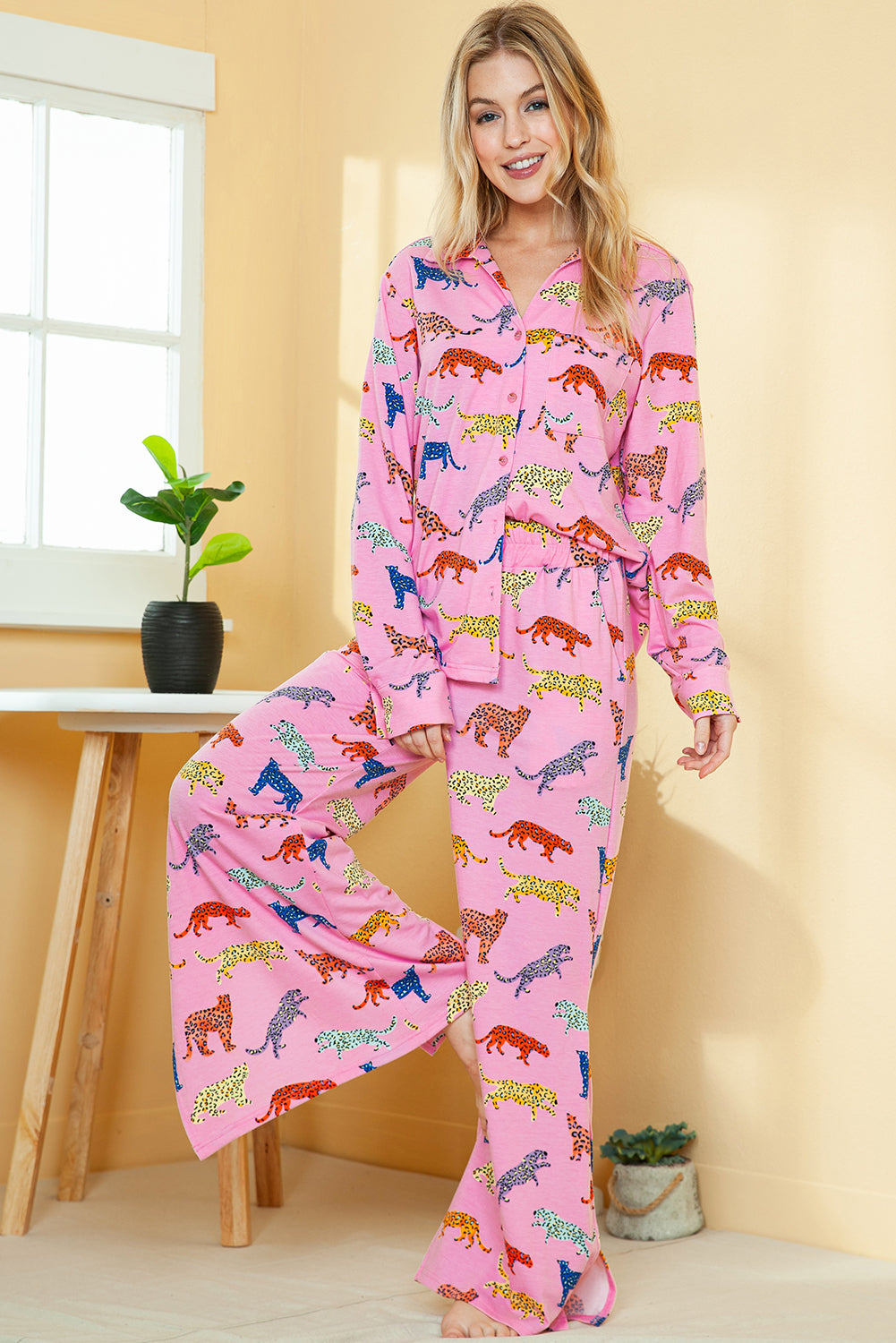 Pink Cheetah Print Pajama Set