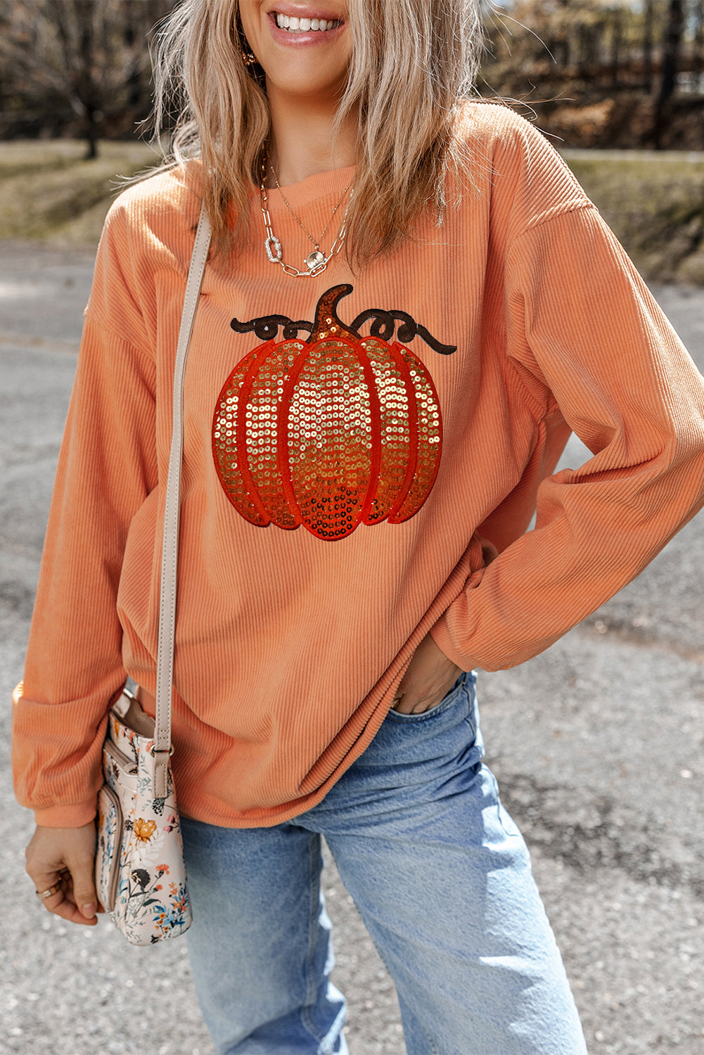 Halloween Sequin Pumpkin Sweatshirt