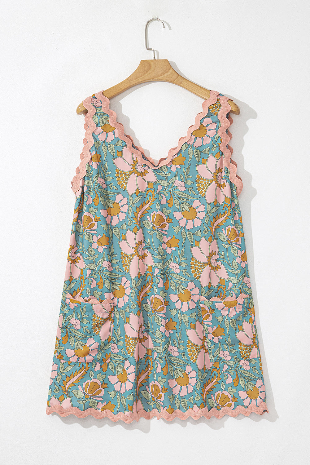 Floral Print Ricrac Sleeveless Boho Dress