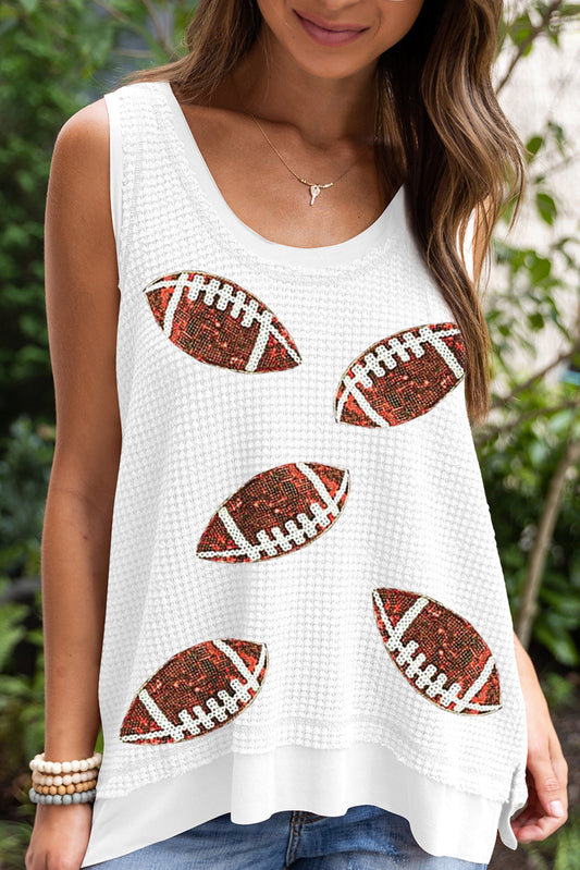 Waffle Knit Sequin Football Tank Top