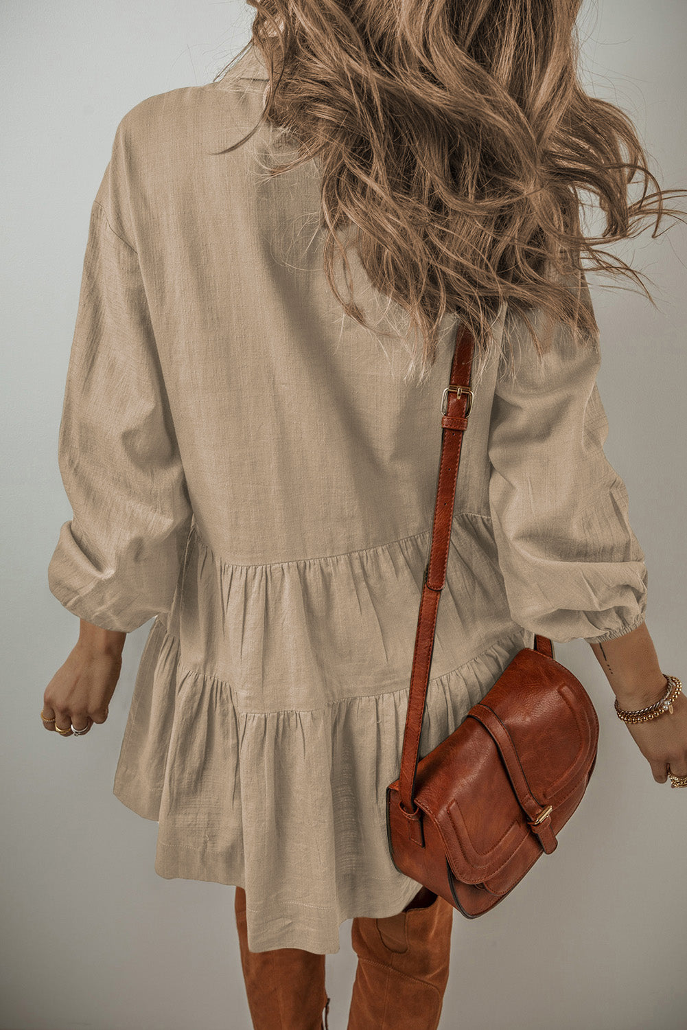 Tiered Pleated Mini Shirt Dress