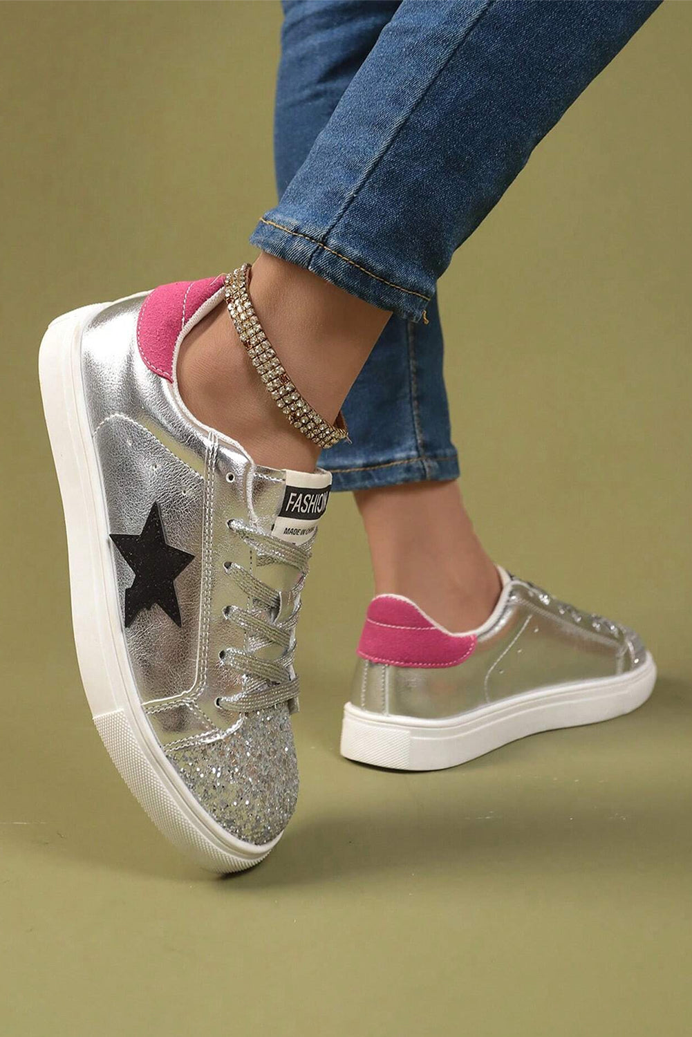 Silver Metallic Slip On Star Sneakers