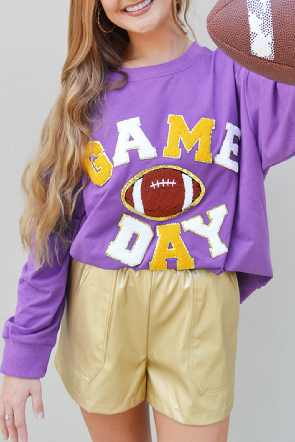 Purple Gameday Chenille Embroidered Pullover Sweatshirt