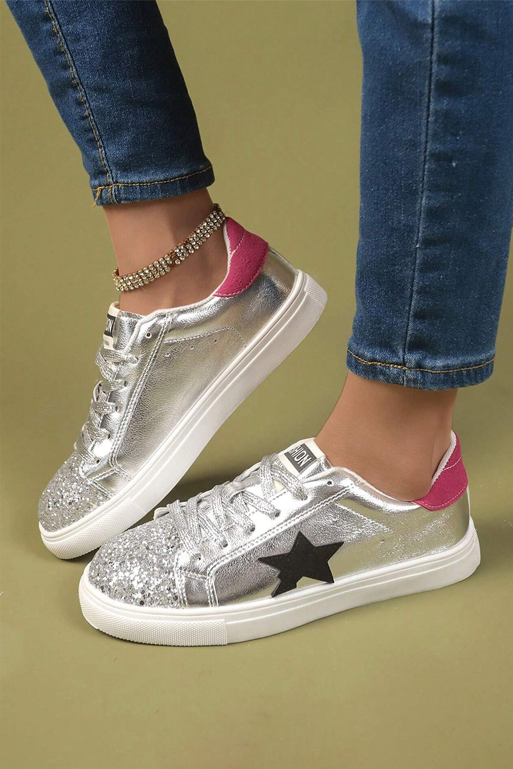 Silver Metallic Slip On Star Sneakers