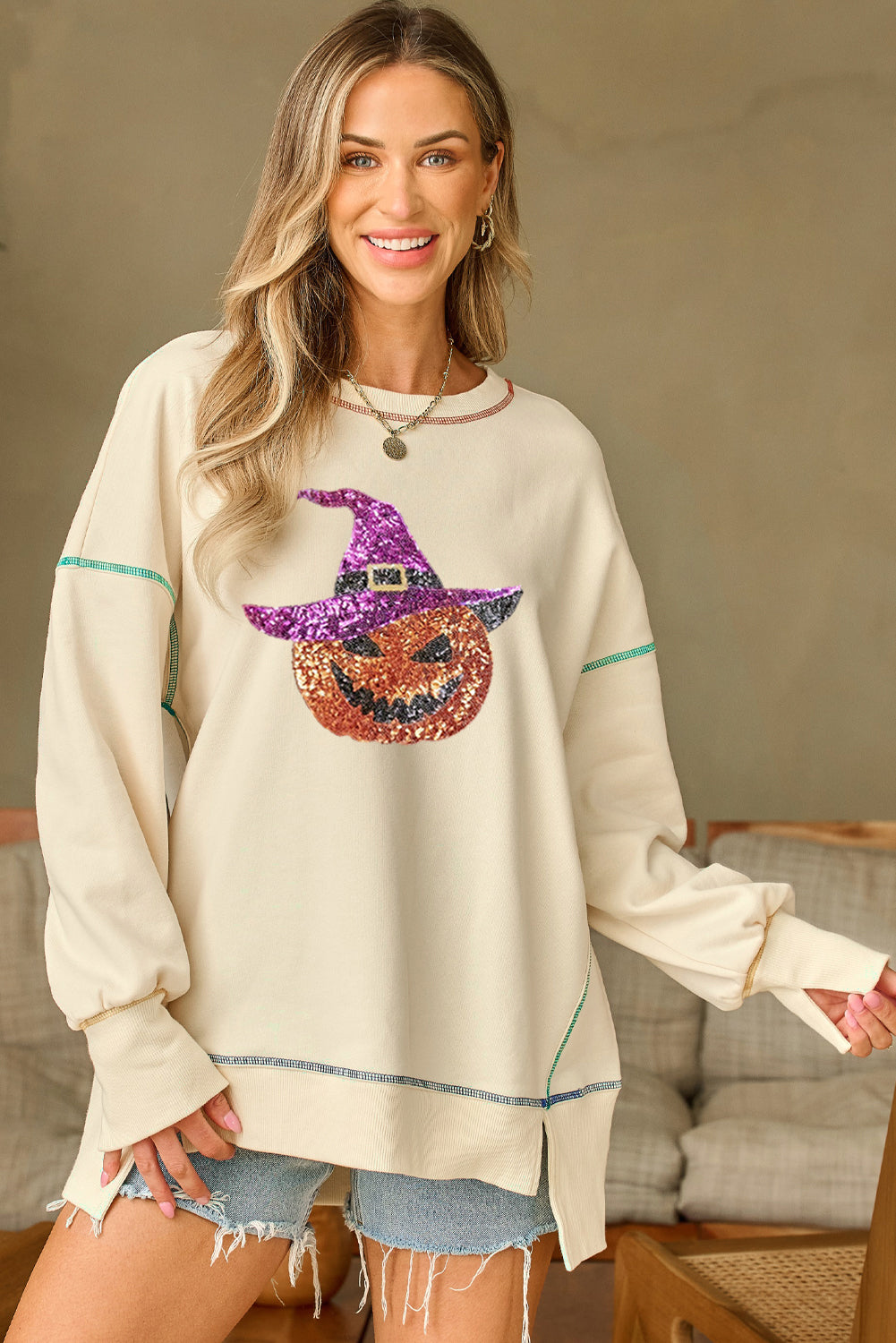 Glitter Pumpkin Wizard Halloween Sweatshirt