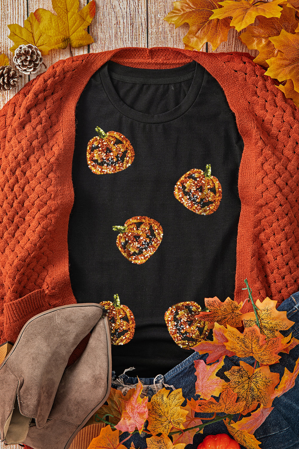 Halloween Sequin Pumpkin T Shirt