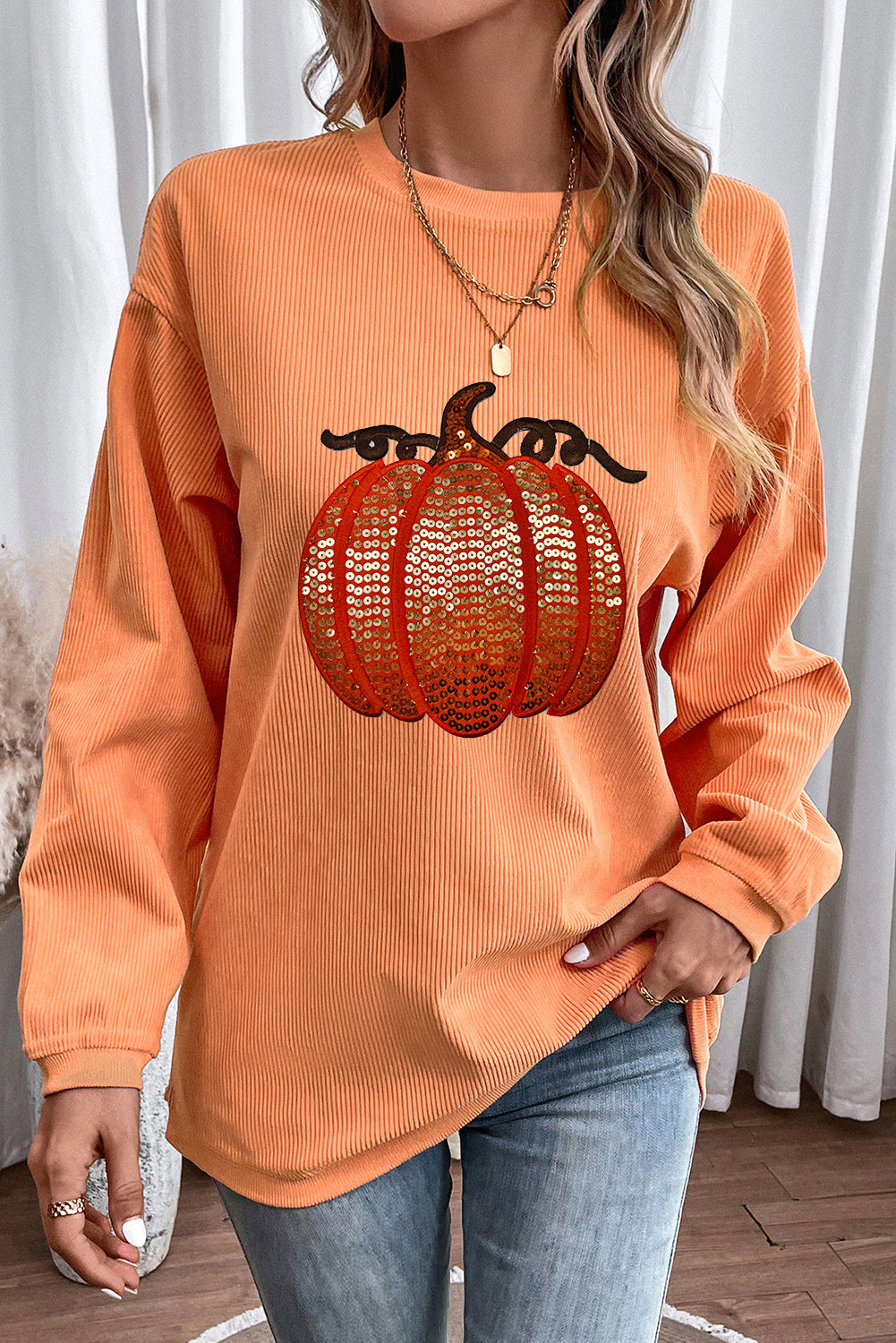 Halloween Sequin Pumpkin Sweatshirt