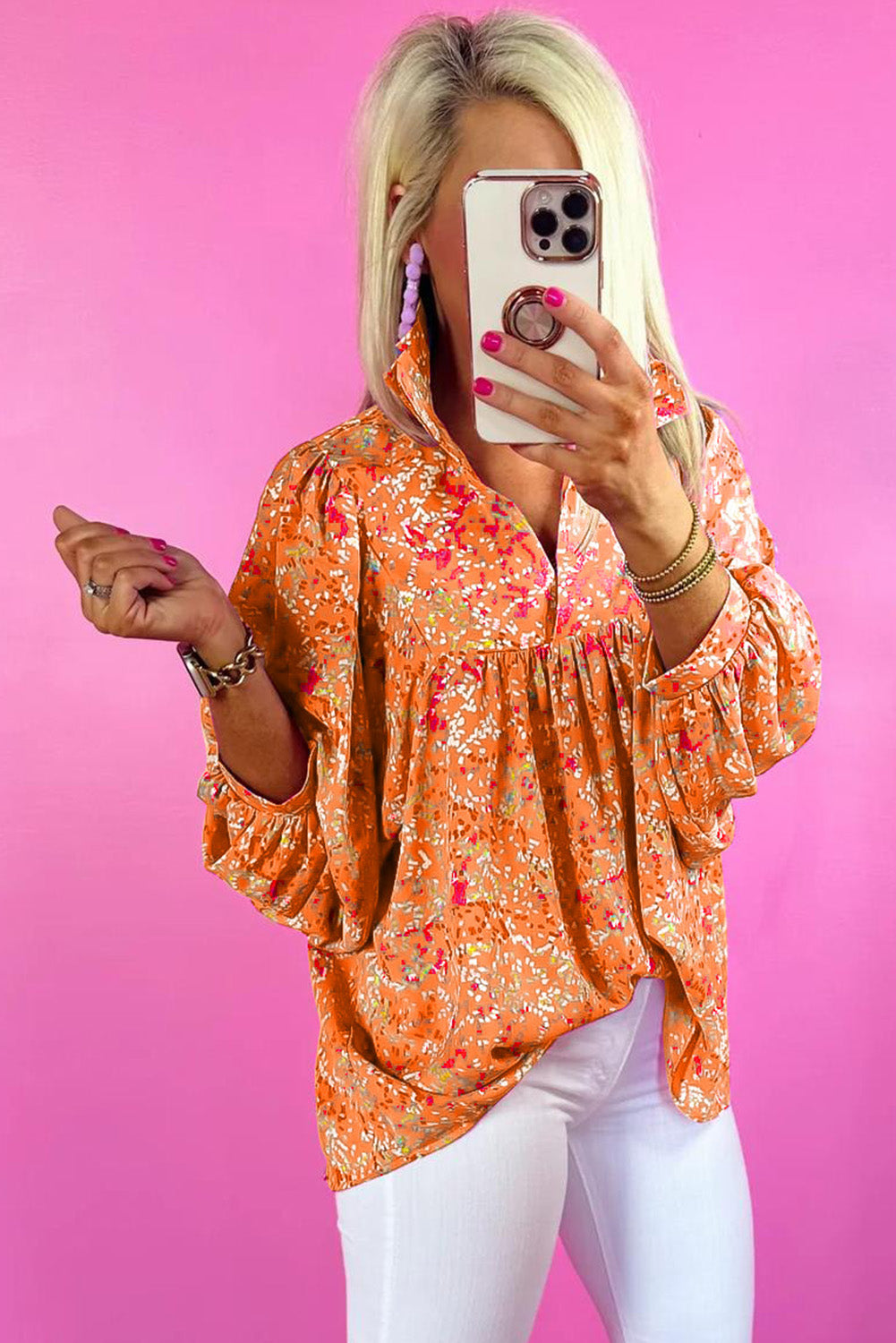 Floral V Neck Babydoll Blouse