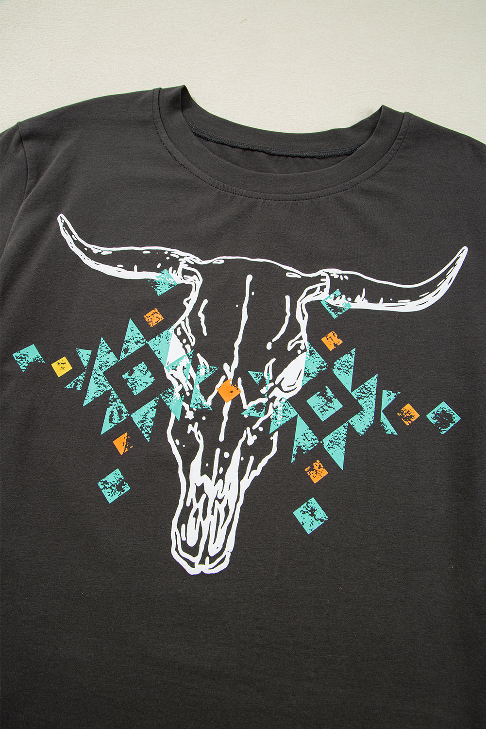 Grey Western Bull Skull T Shirt