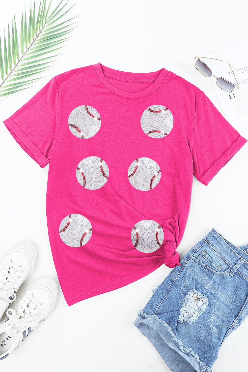 Sequined Baseball Graphic T Shirt