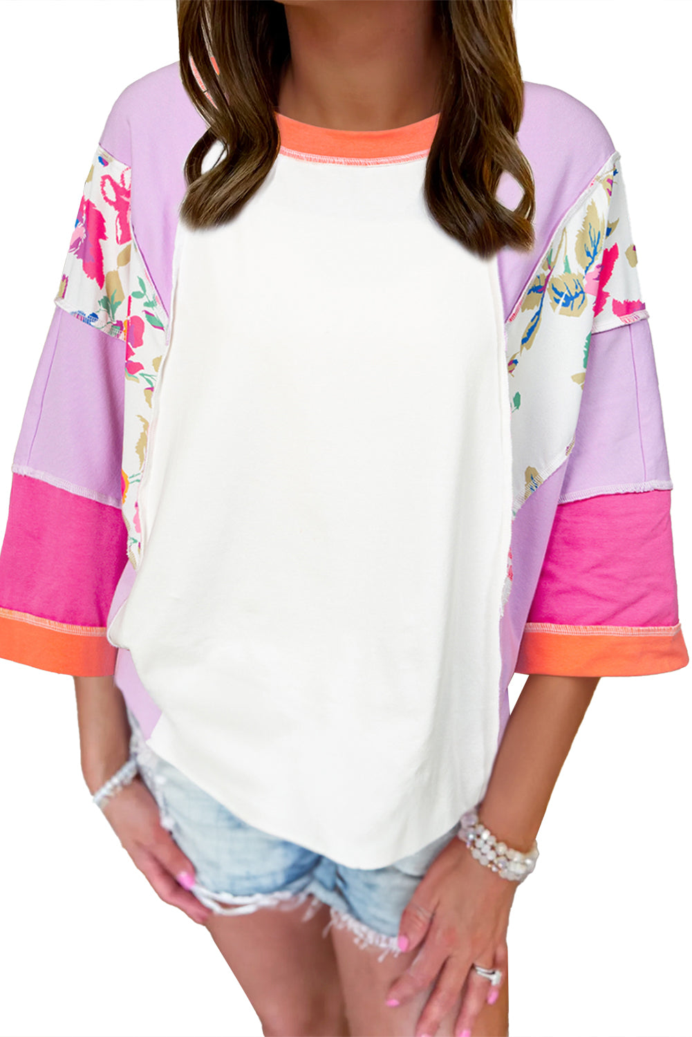 Pink Floral Patchwork Loose Top