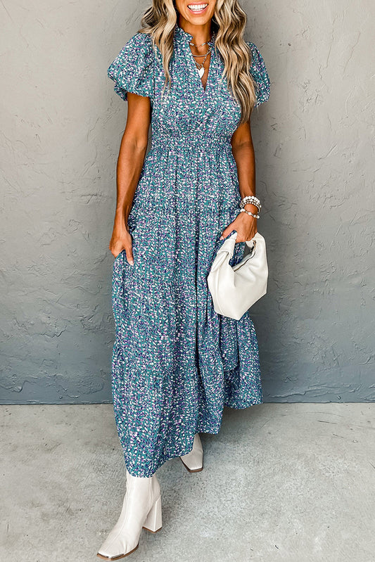 Floral V Neck Maxi Dress