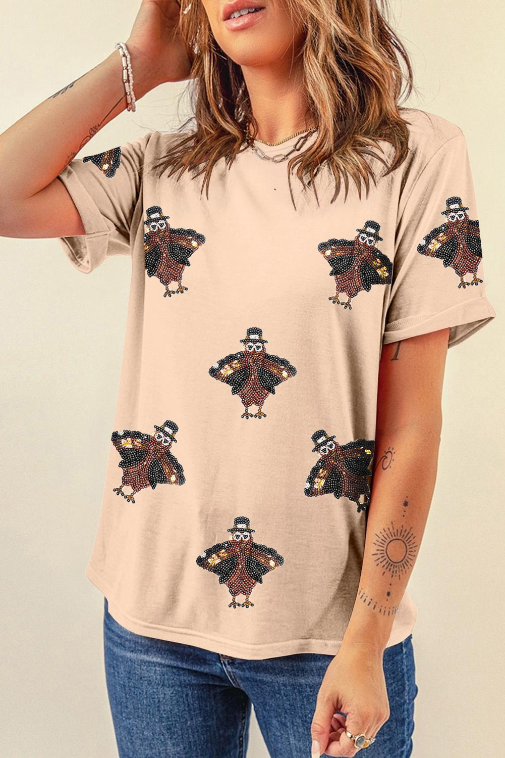 Sequin Turkey Thanksgiving Tee