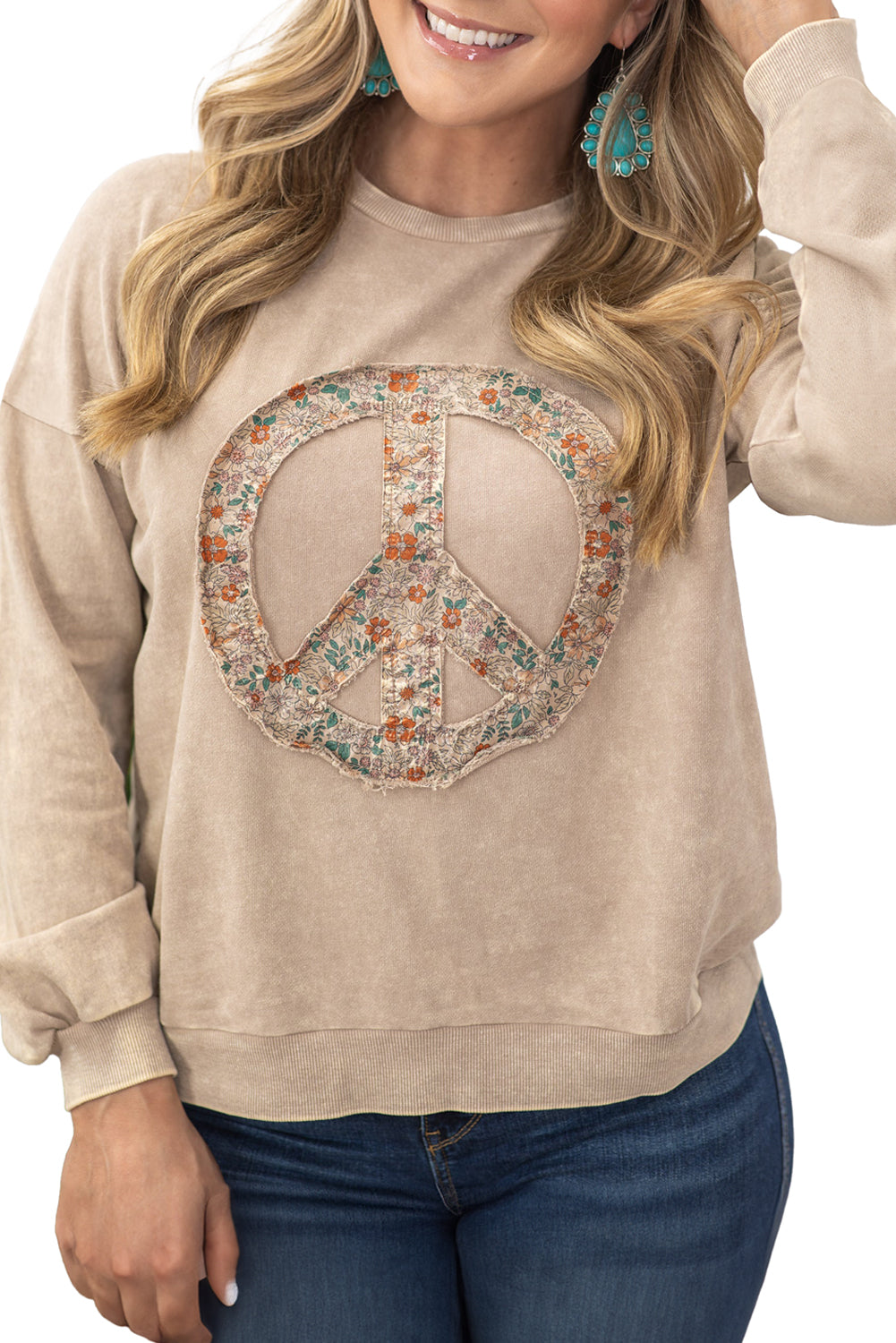 Floral Peace Sign Sweatshirt - Plus