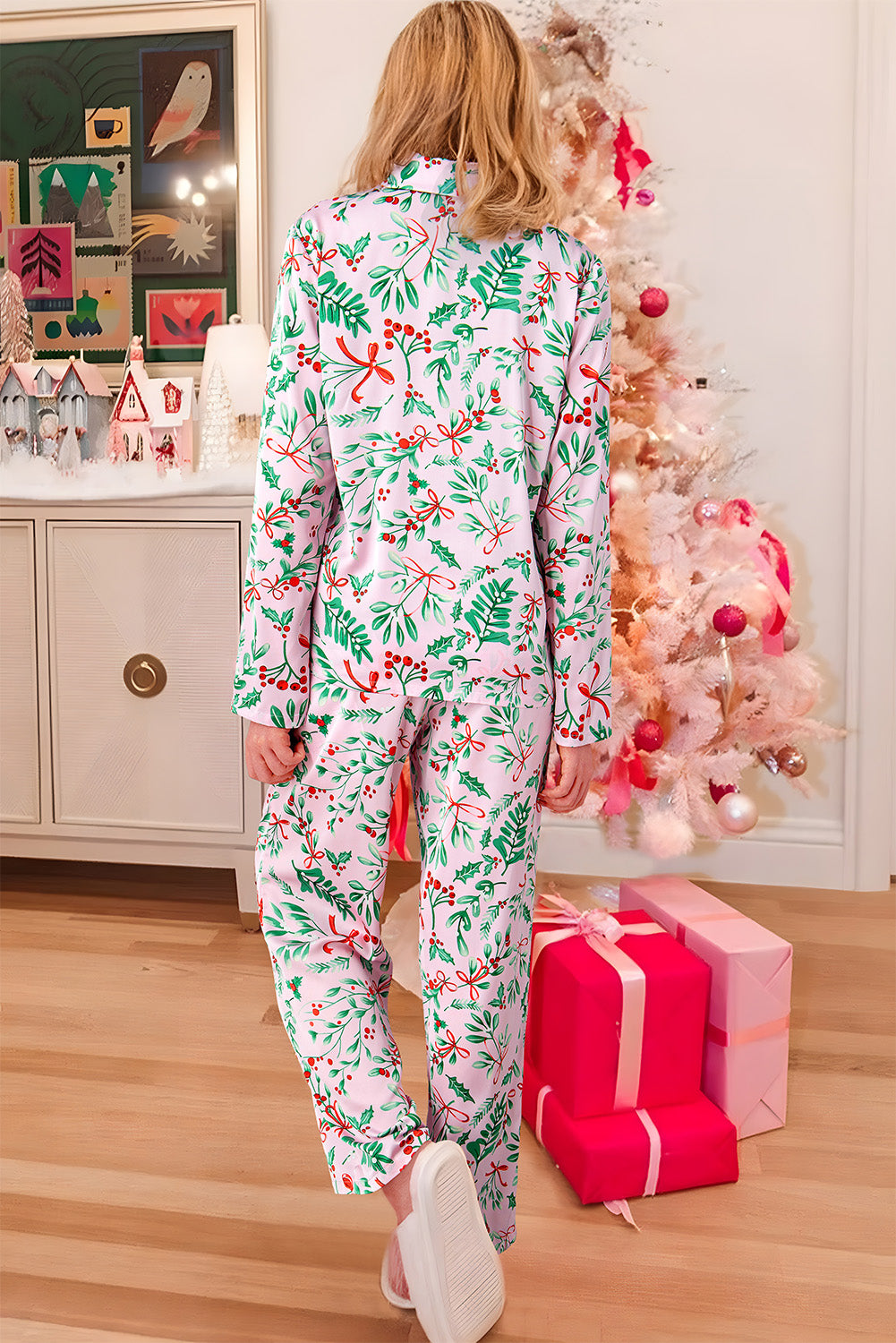 Floral Christmas Pajama Set