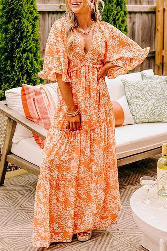 Orange Floral  Maxi Dress