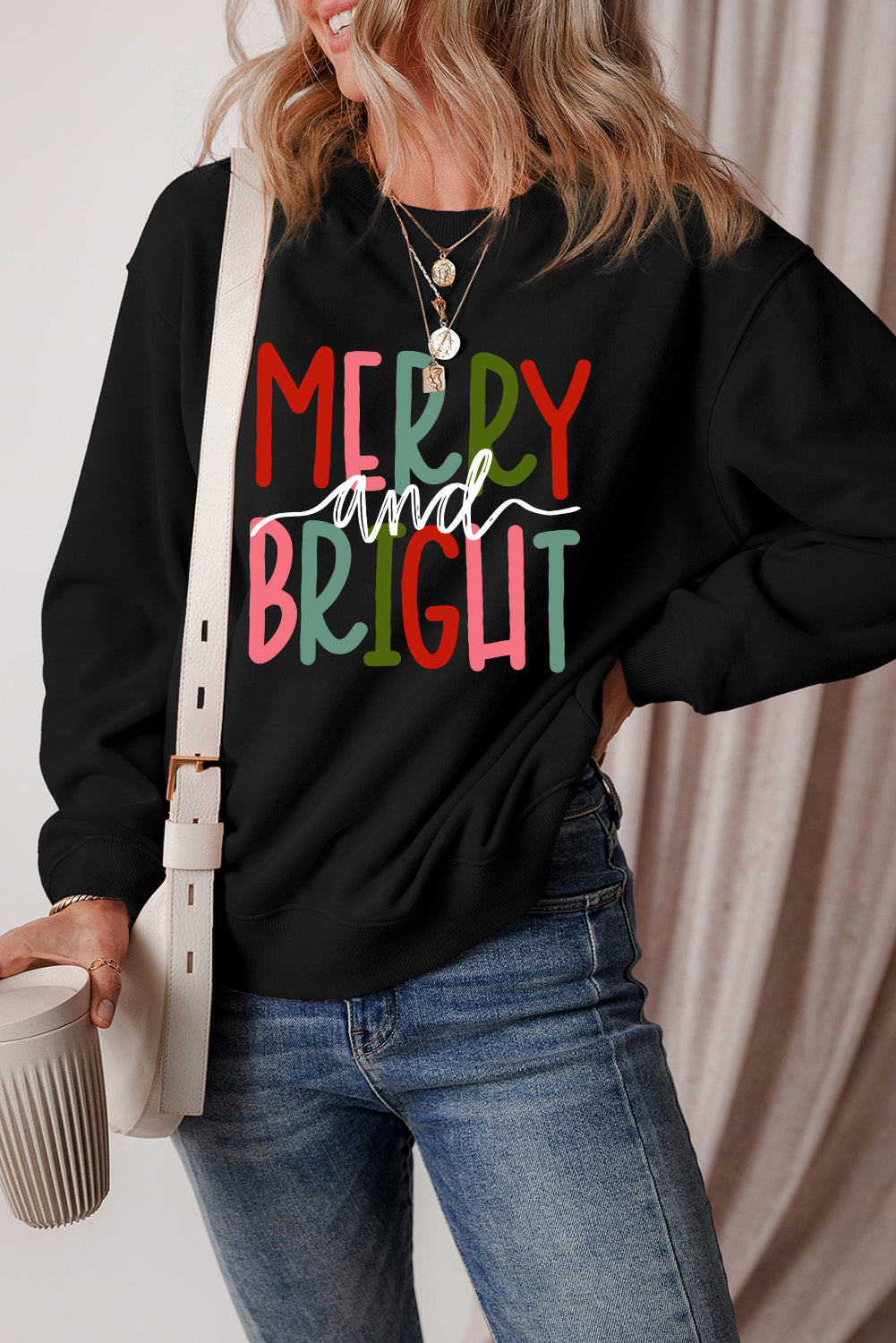 Black MERRY and BRIGHT  Christmas Sweatshirt