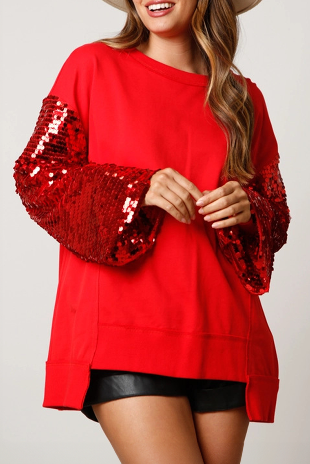 Festive Sequin Lantern Sleeve Sweatshirt