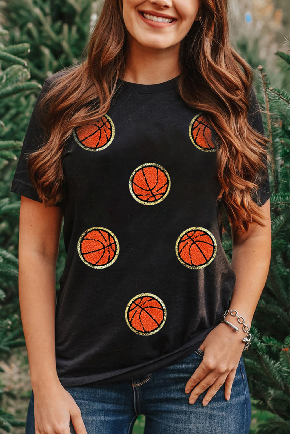 Chenille Basketball Patched Crewneck Game Day Tee