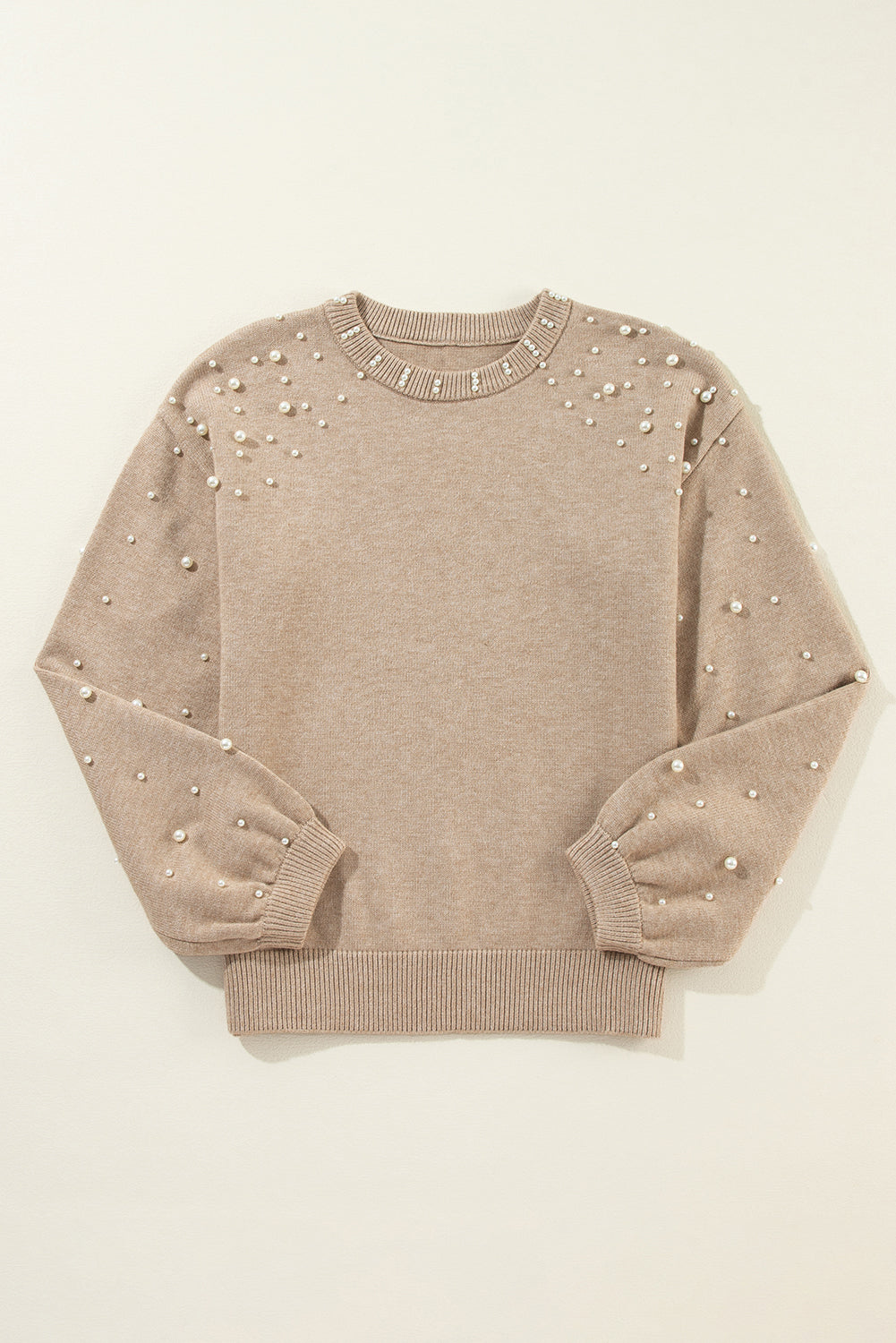 Pearl Drop Shoulder Round Neck Sweater