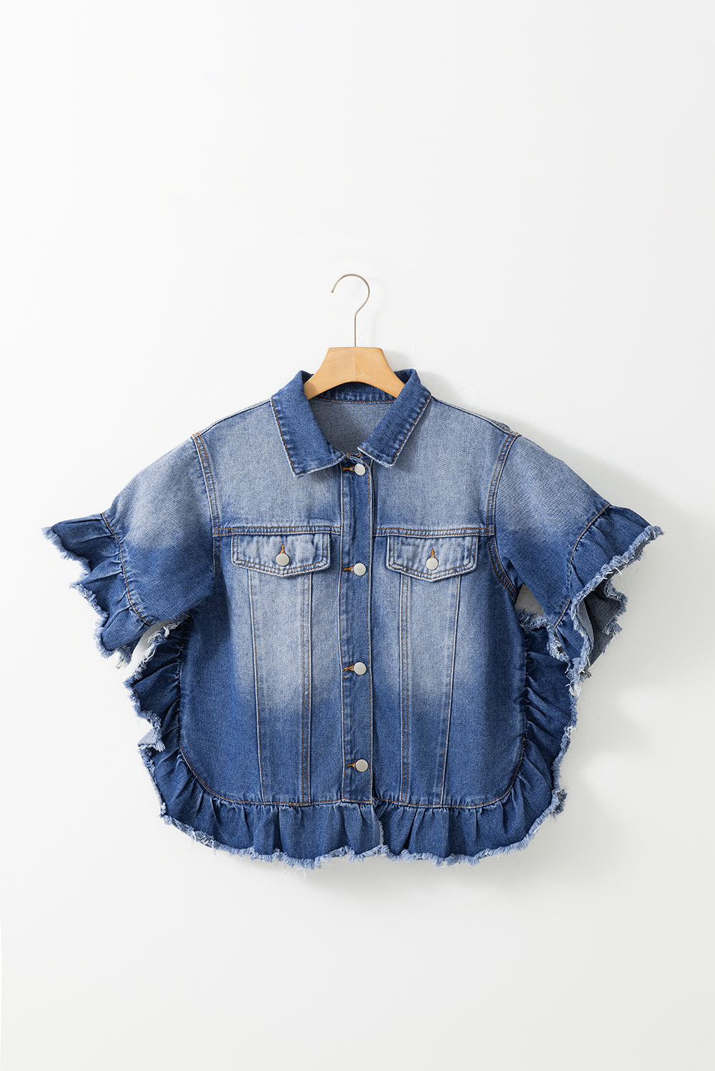 Raw Edge Short Sleeve Denim Jacket