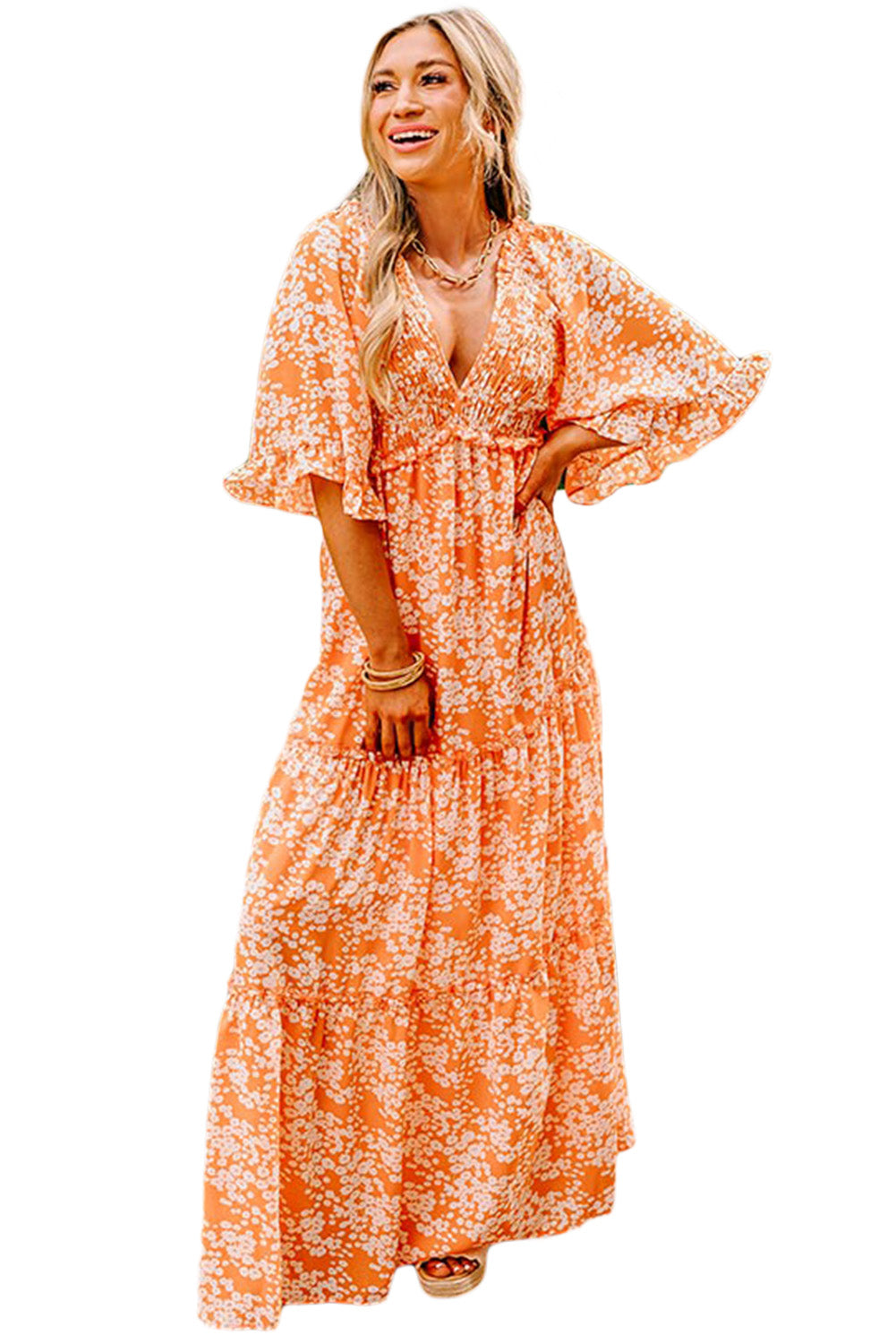 Orange Floral  Maxi Dress