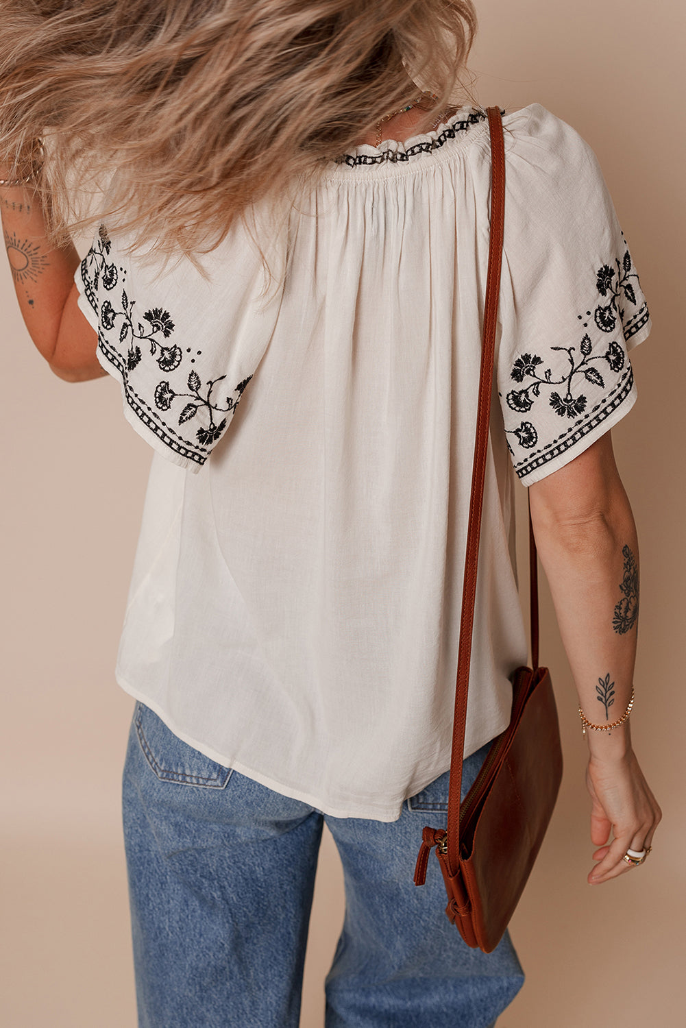 White Floral Embroidered Blouse