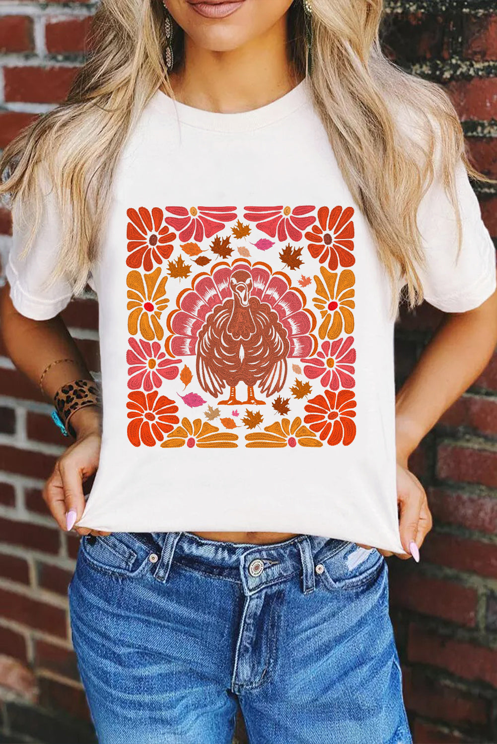 Folk Art Turkey Crewneck Thanksgiving Tee