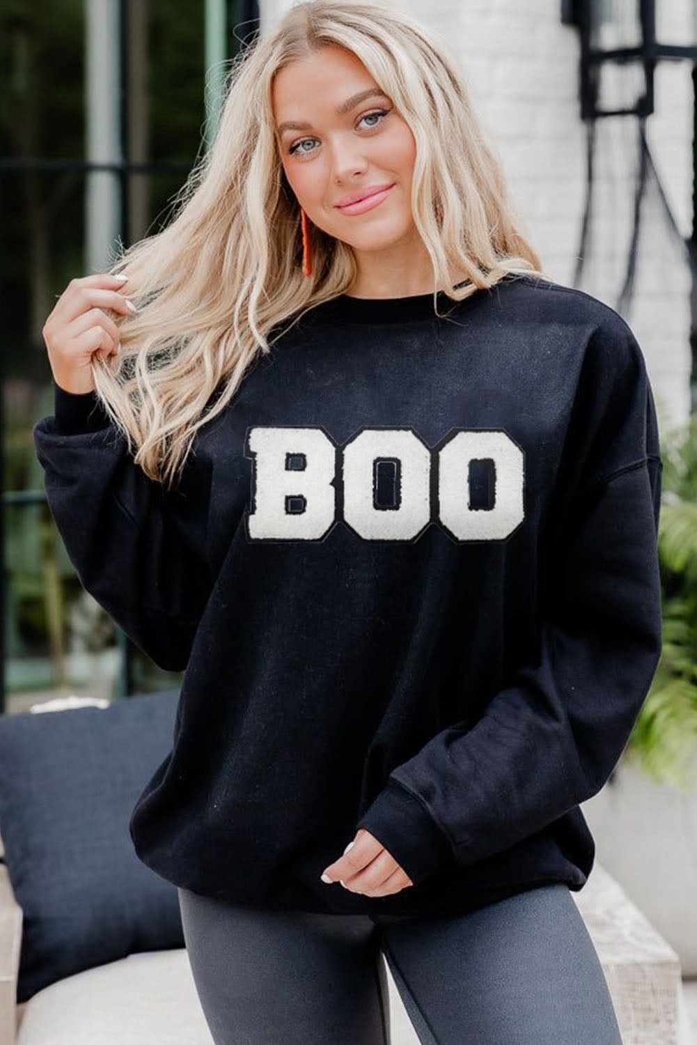 BOO Chenille Patched Halloween Sweatshirt