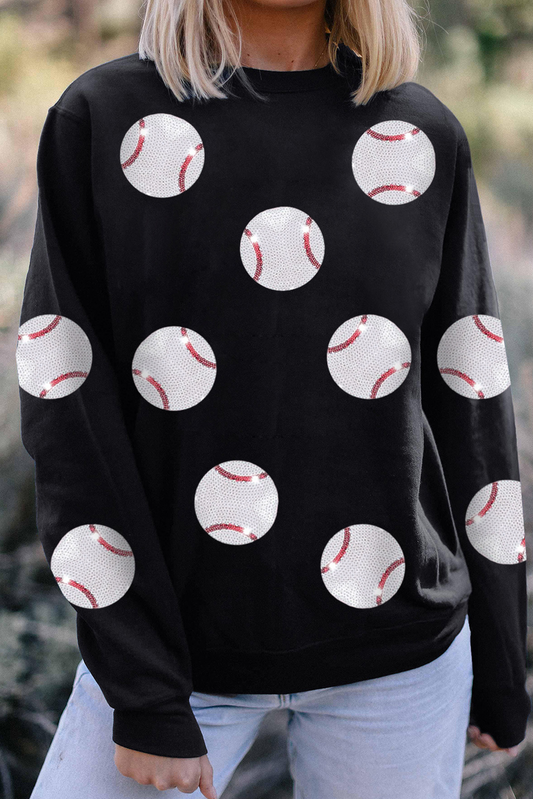 Black Sequin Baseball Sweatshirt