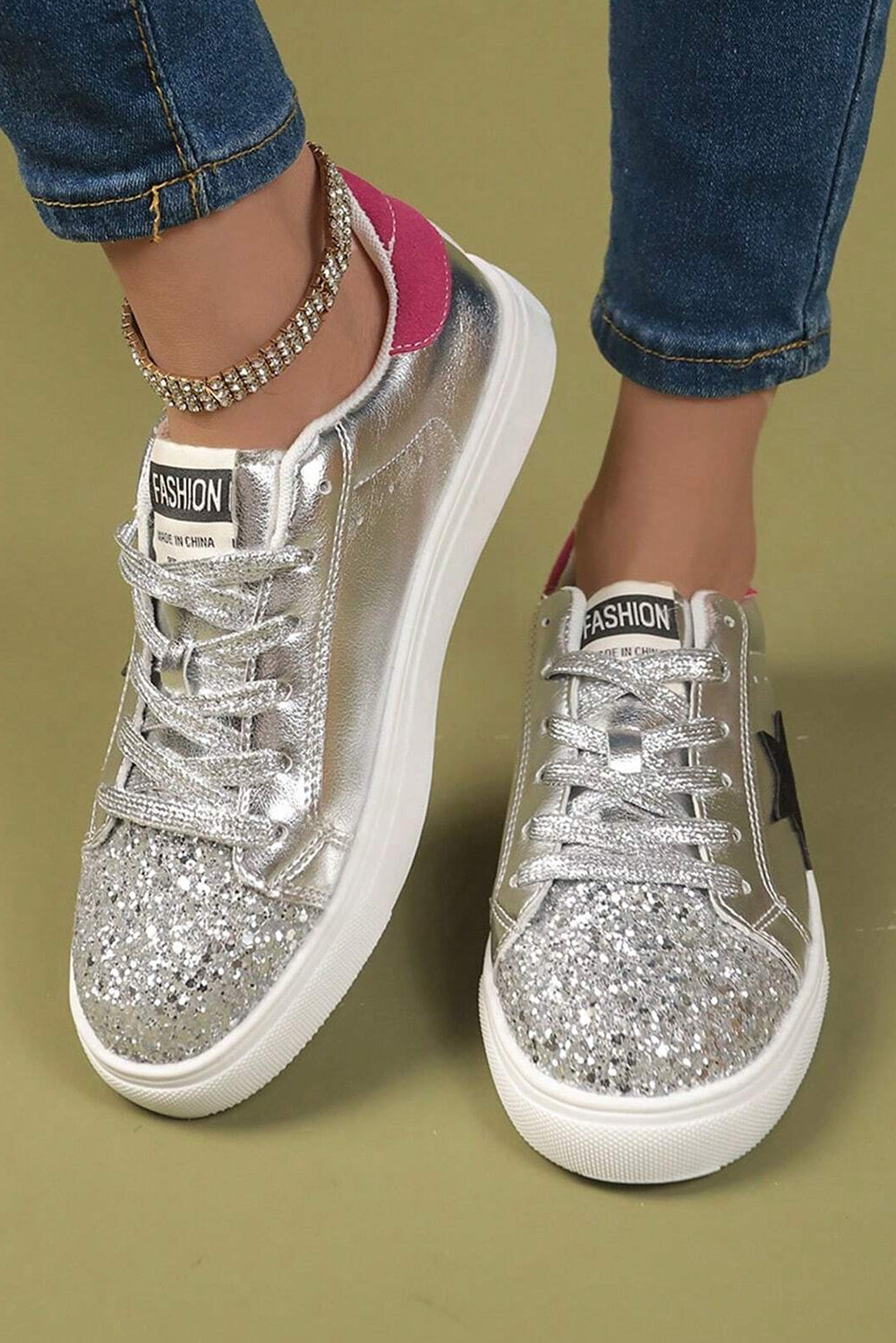 Silver Metallic Slip On Star Sneakers