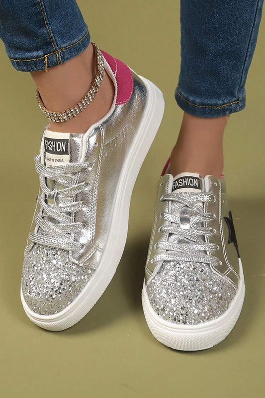 Silver Metallic Slip On Star Sneakers