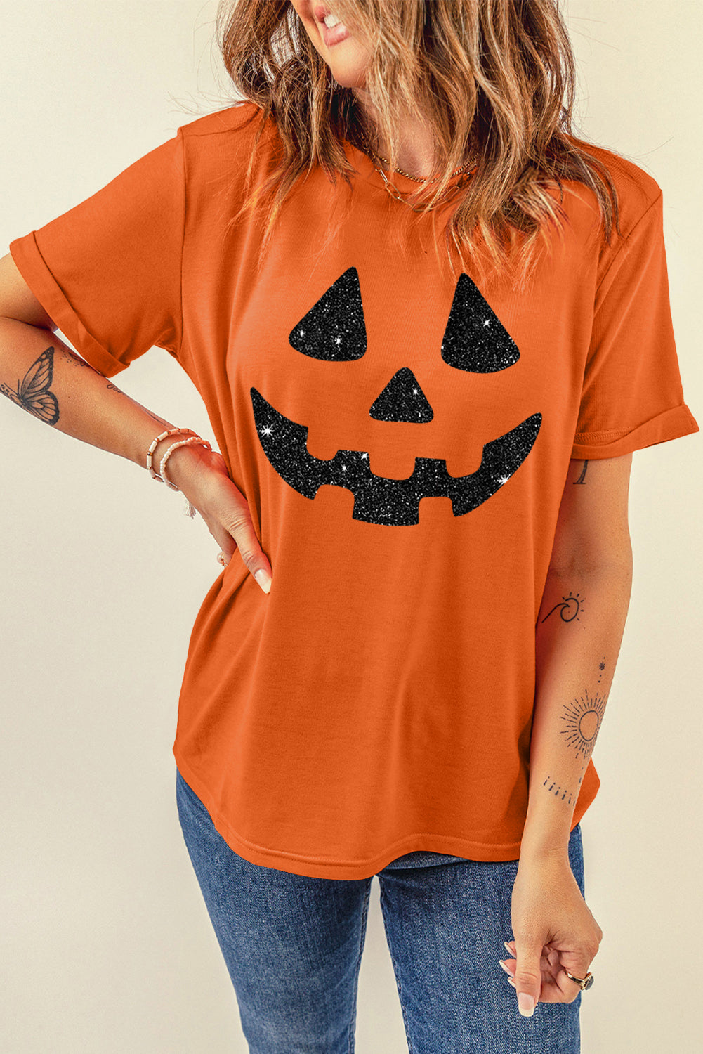 Orange Glittering Pumpkin T Shirt